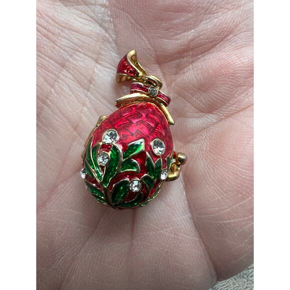 Vintage Faberge Style Egg Pendant Charm Locket Gold Plated Enameled Crystals - Picture 5 of 7